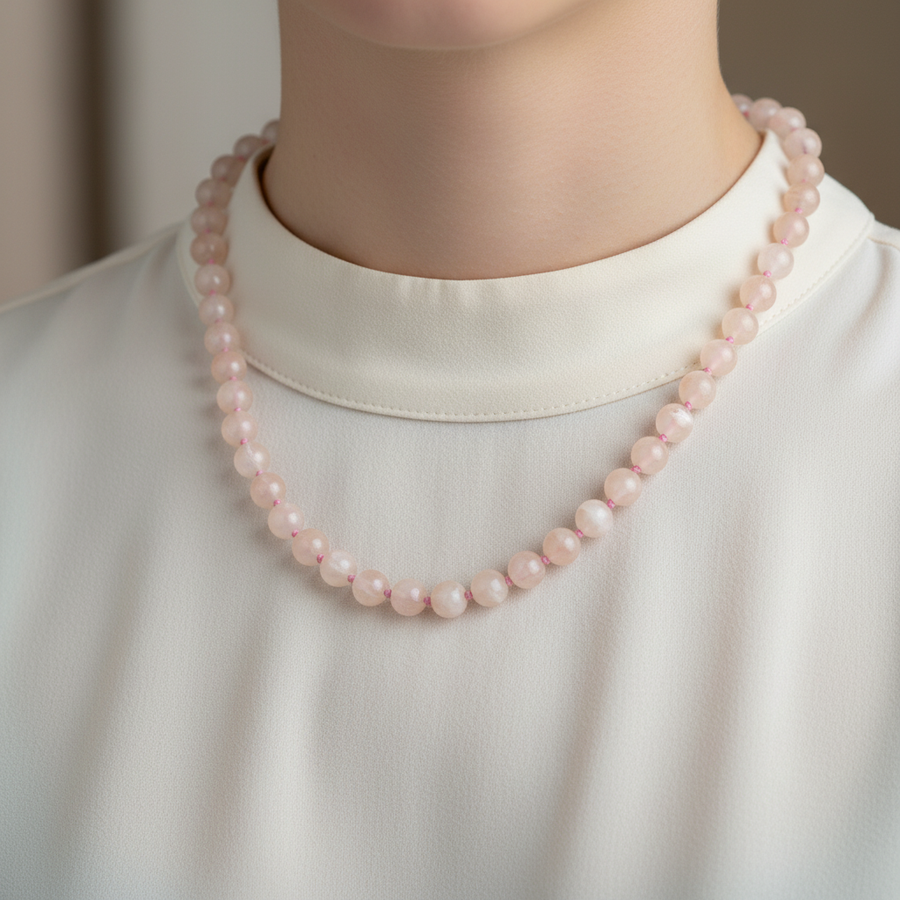 Laboratory Certified Morganite 8 mm Knotted Natural Stone Necklace