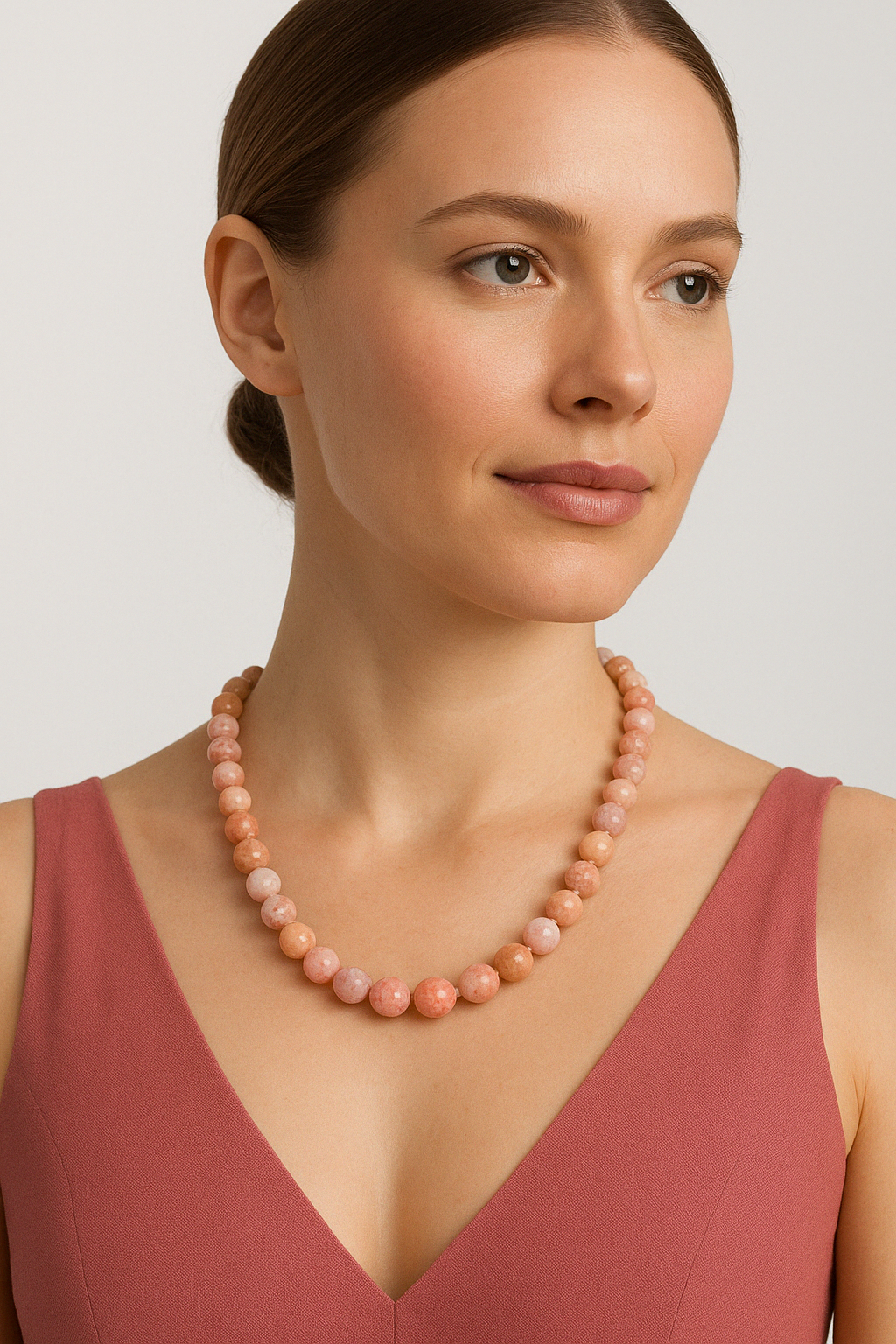 Laboratory Certified Pink Opal 8 mm Natural Stone Necklace