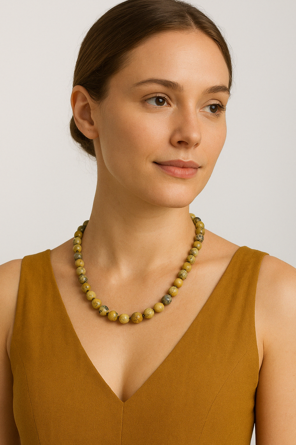 Laboratory Certified Yellow Opal 8 mm Natural Stone Necklace