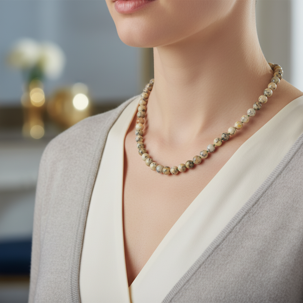 Laboratory Certified Yellow Opal 8 mm Knotted Natural Stone Necklace