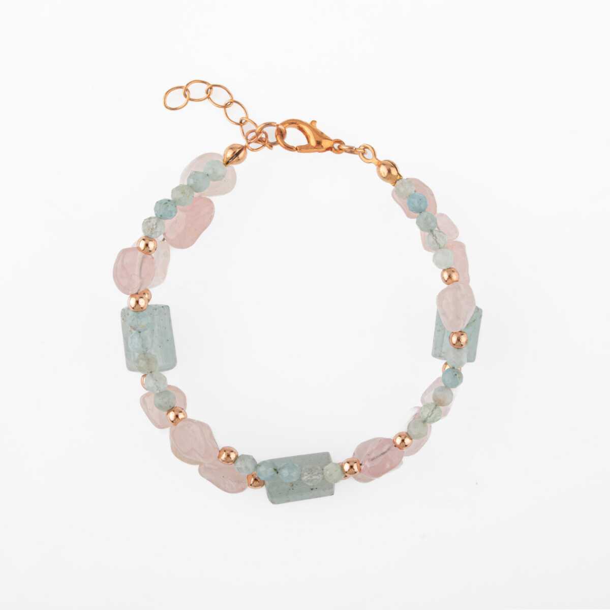 Laboratory Certified Rose Quartz & Aquamarine Natural Stone Bracelet