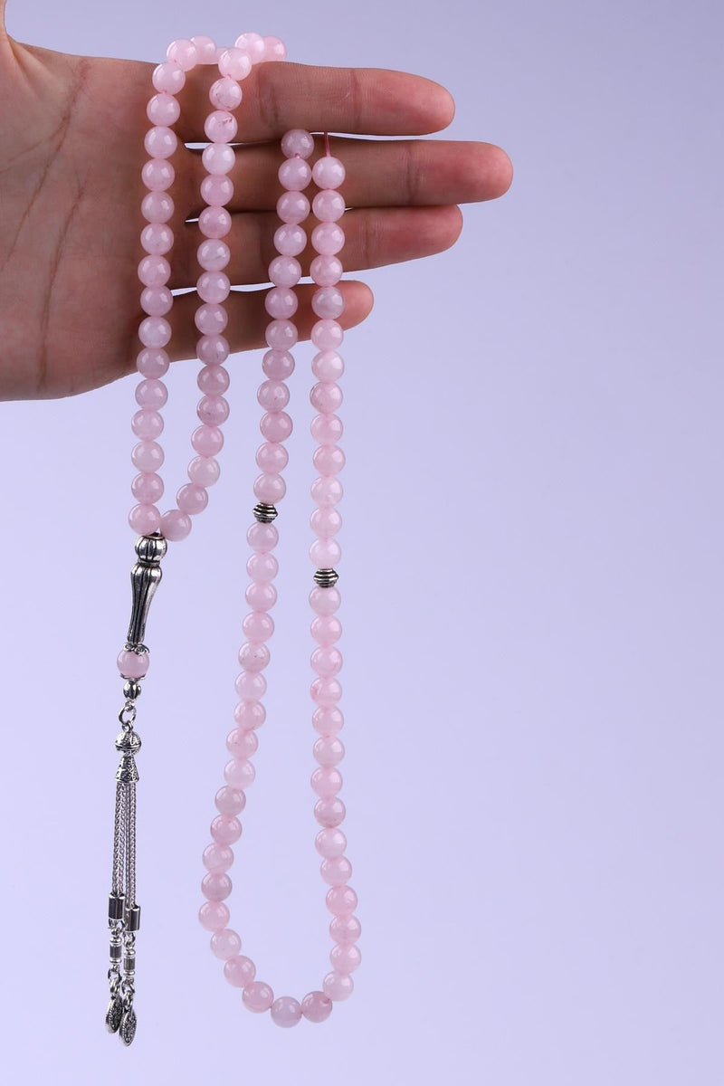 Laboratory Certified Rose Quartz Natural Gemstone 99'Lu Prayer Beads 8 mm