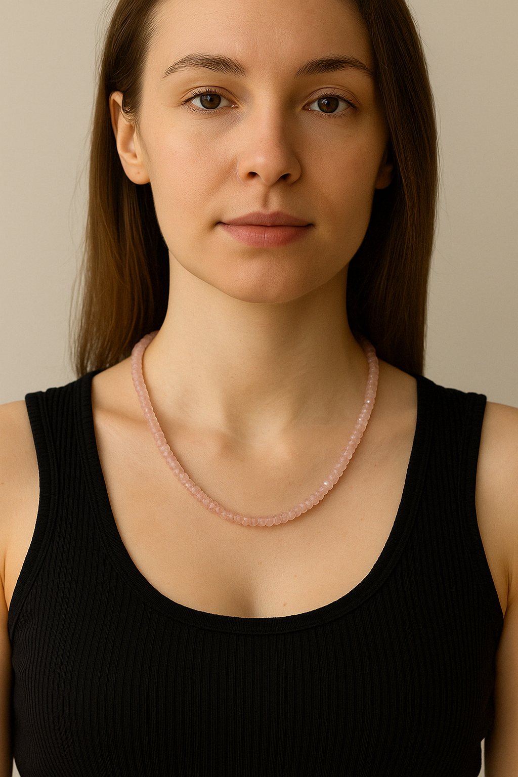 Laboratory Certified Rose Quartz Natural Stone Necklace 4 mm