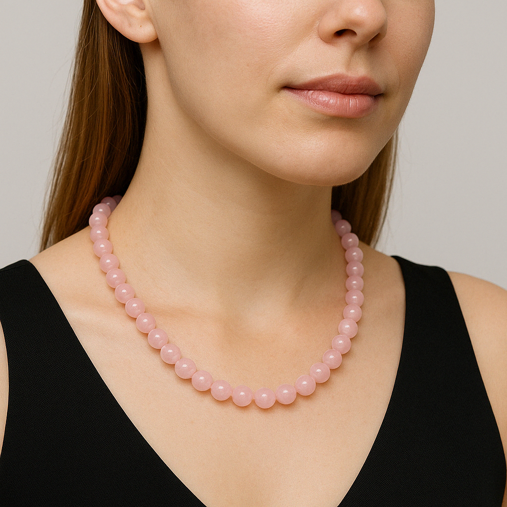 Laboratory Certified Rose Quartz (Pink Quartz) 8 mm Natural Stone Necklace