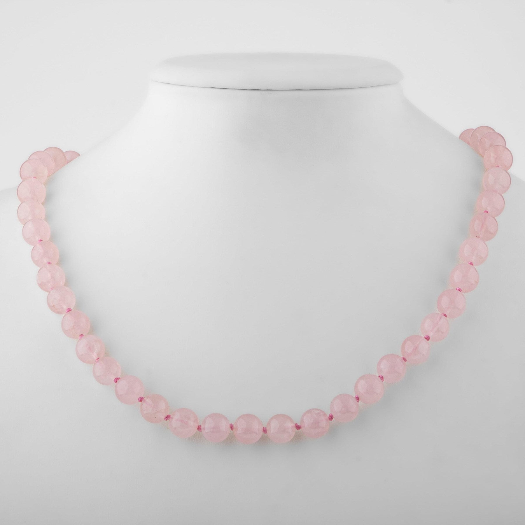 Laboratory Certified Rose Quartz (Pink Quartz) 8 mm Knotted Natural Stone Necklace