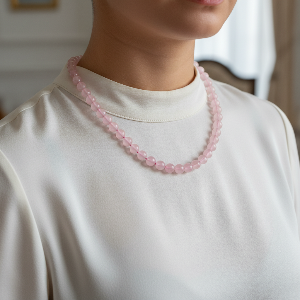 Laboratory Certified Rose Quartz (Pink Quartz) 8 mm Knotted Natural Stone Necklace