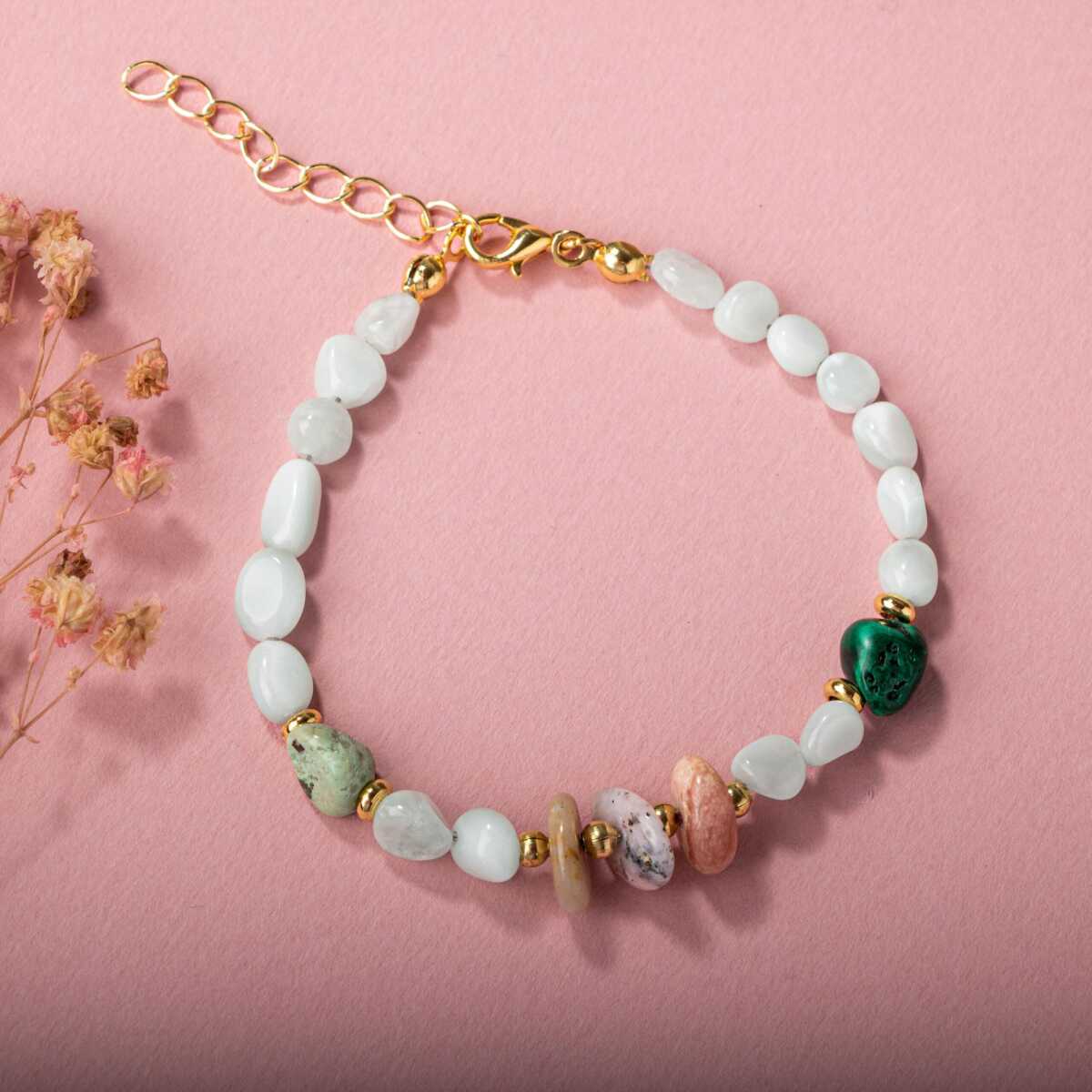 Laboratory Certified Pink Opal, Chrysocolla & Larimar Natural Stone Bracelet