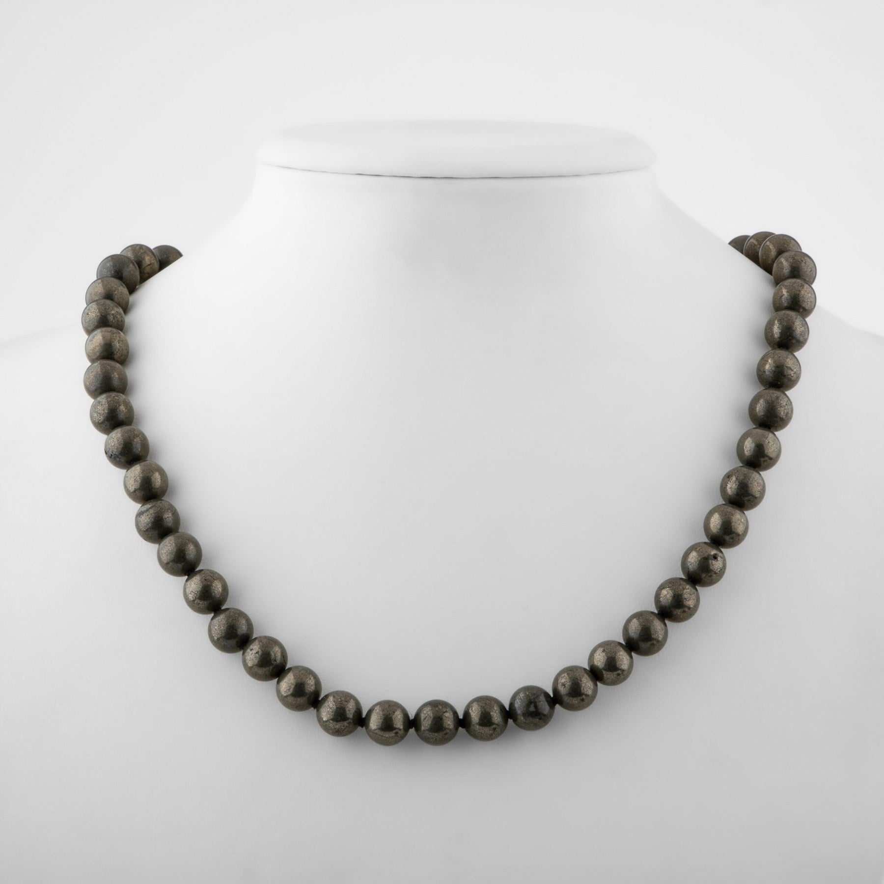 Laboratory Certified Pyrite 8 mm Knotted Natural Stone Necklace