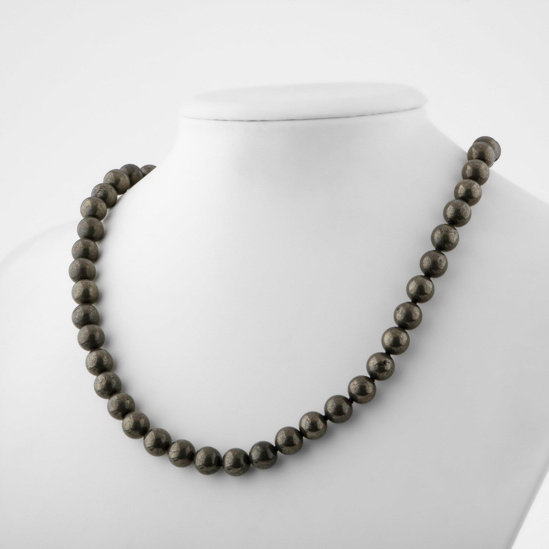 Laboratory Certified Pyrite 8 mm Knotted Natural Stone Necklace