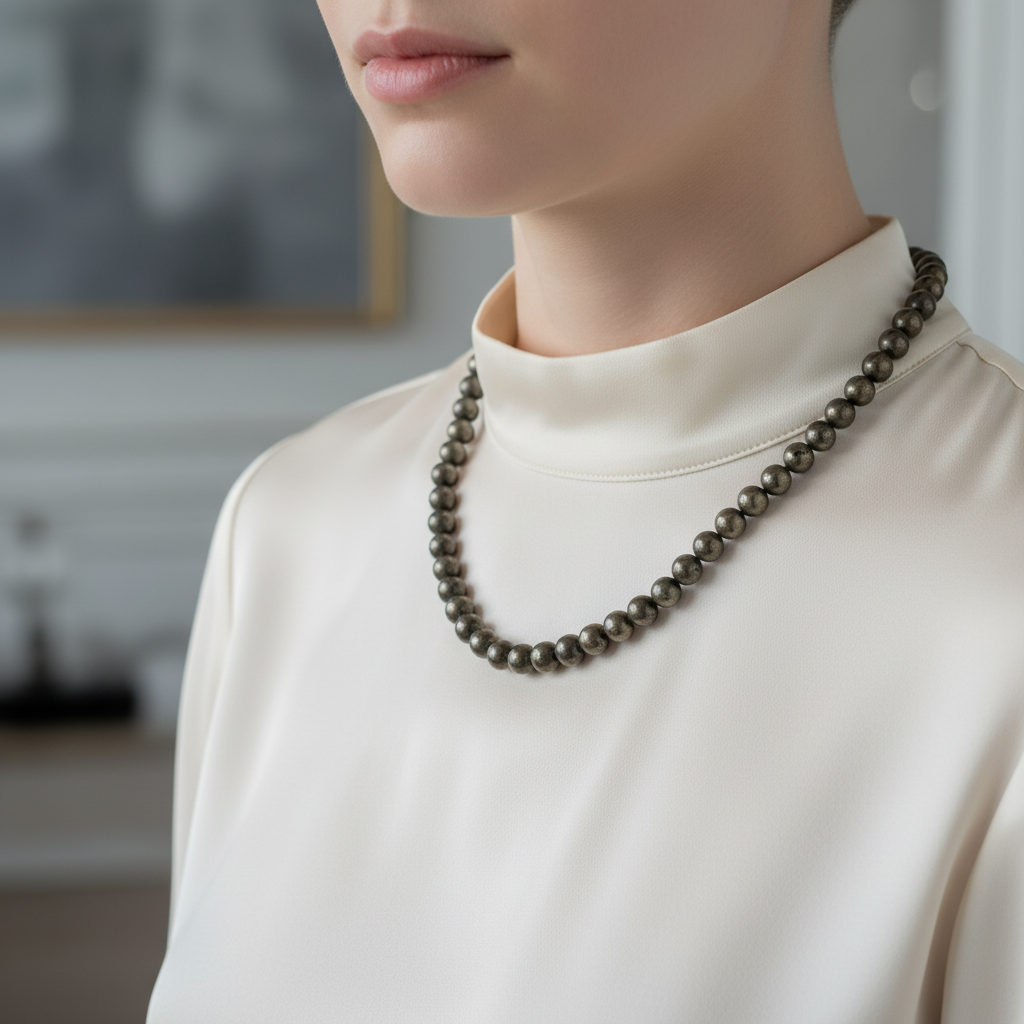 Laboratory Certified Pyrite 8 mm Knotted Natural Stone Necklace