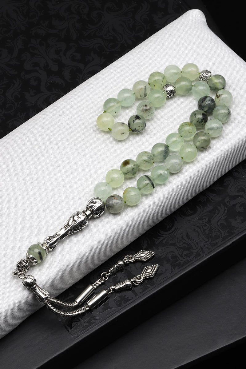 Laboratory Certified Prehnite Natural Gemstone Prayer Beads 8 mm