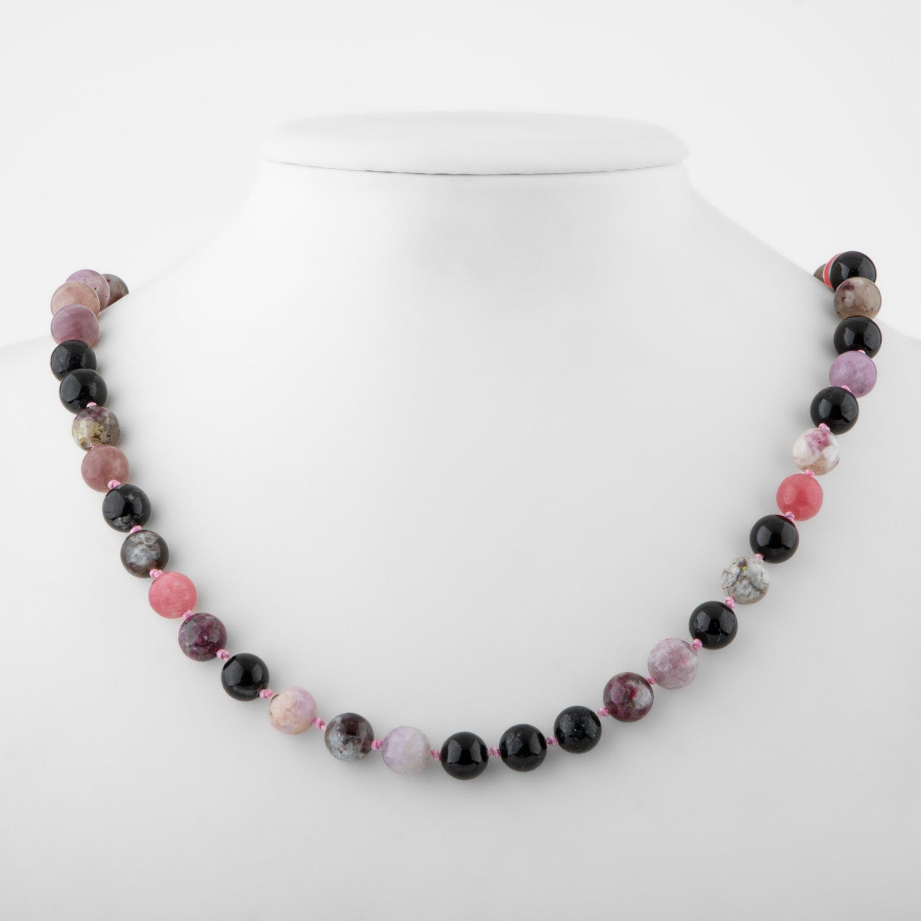 Laboratory Certified Multicolor Tourmaline 8 mm Knotted Natural Stone Necklace