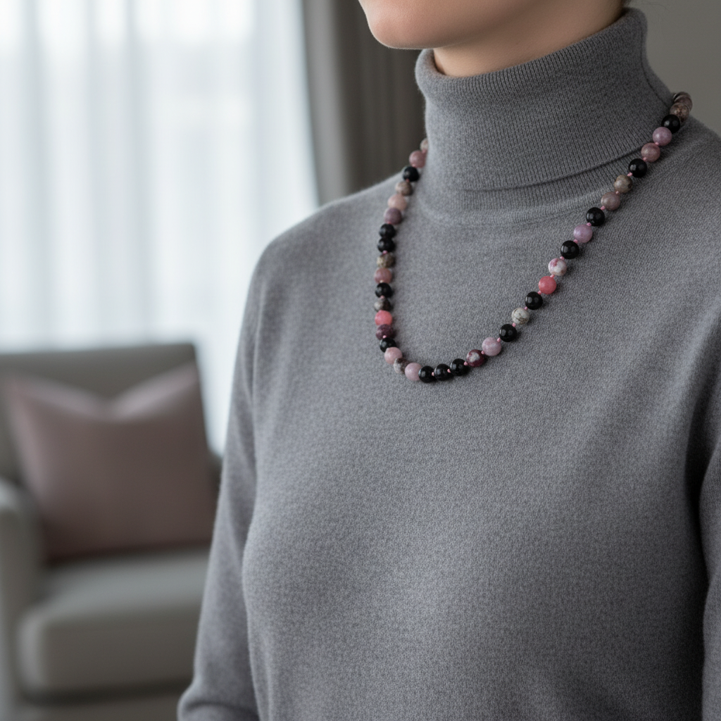 Laboratory Certified Multicolor Tourmaline 8 mm Knotted Natural Stone Necklace
