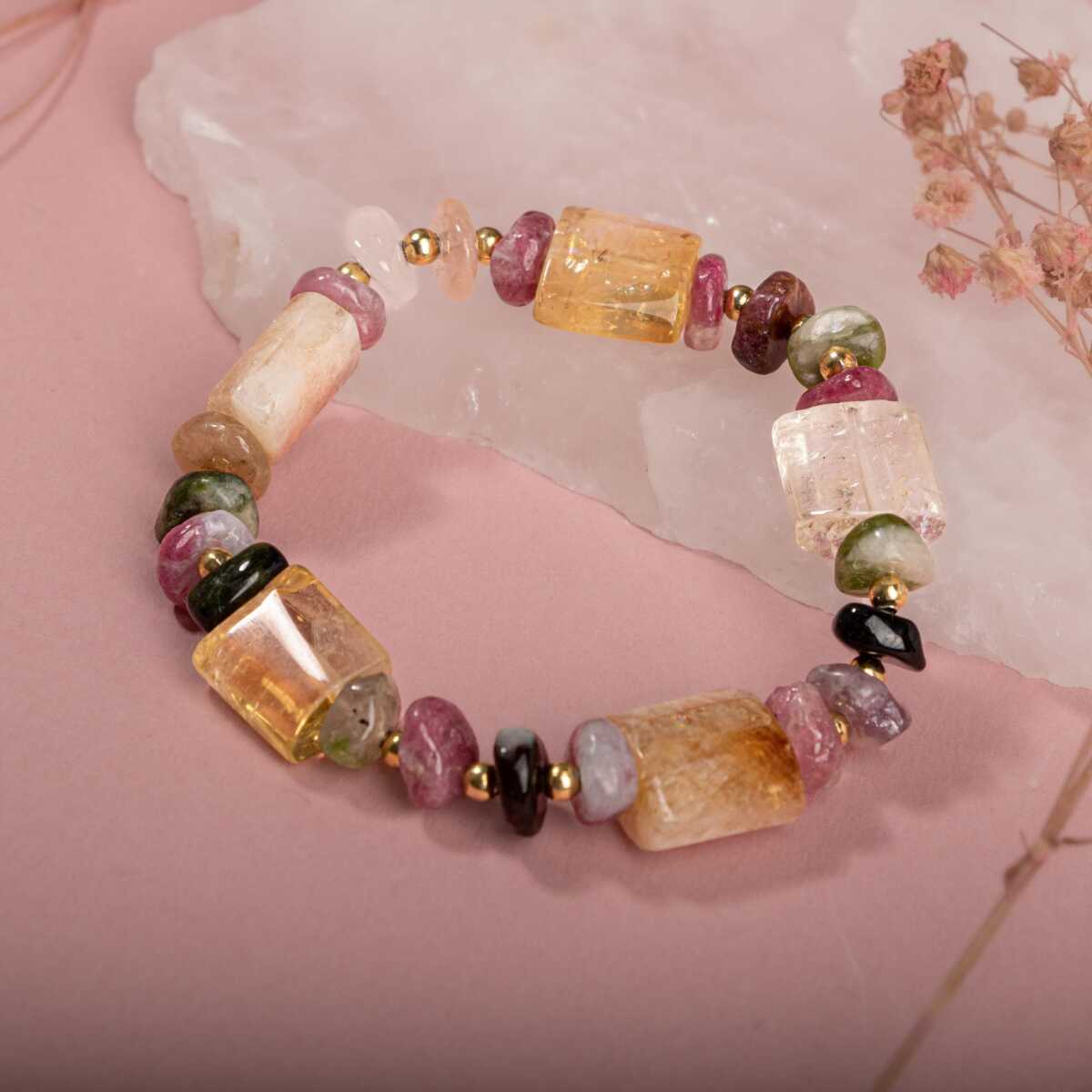 Laboratory Certified Multicolor Tourmaline & Citrine Natural Stone Bracelet