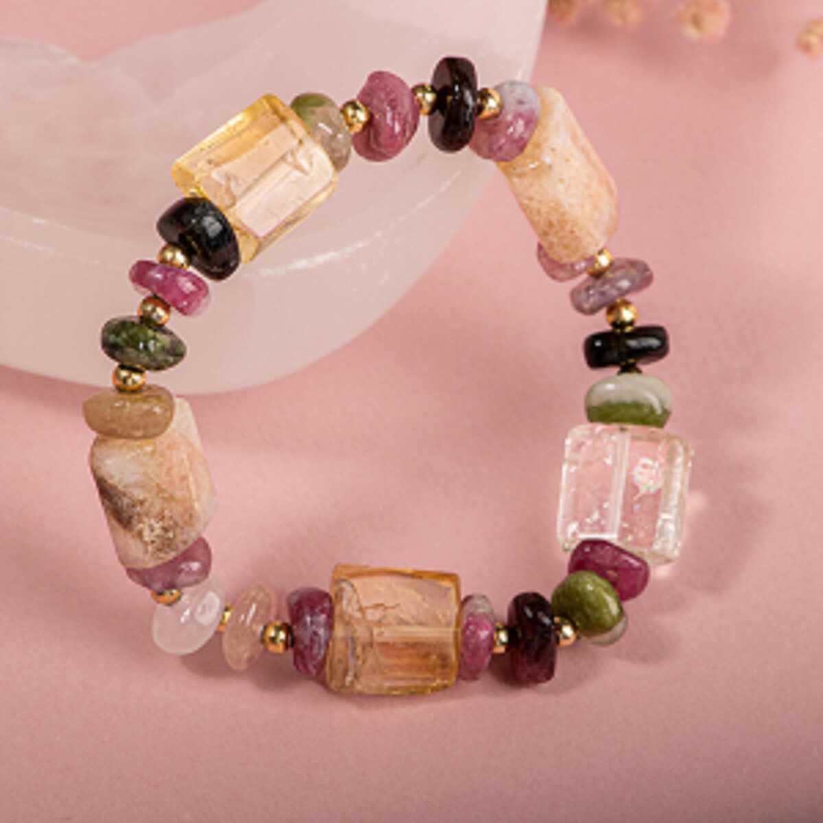 Laboratory Certified Multicolor Tourmaline & Citrine Natural Stone Bracelet