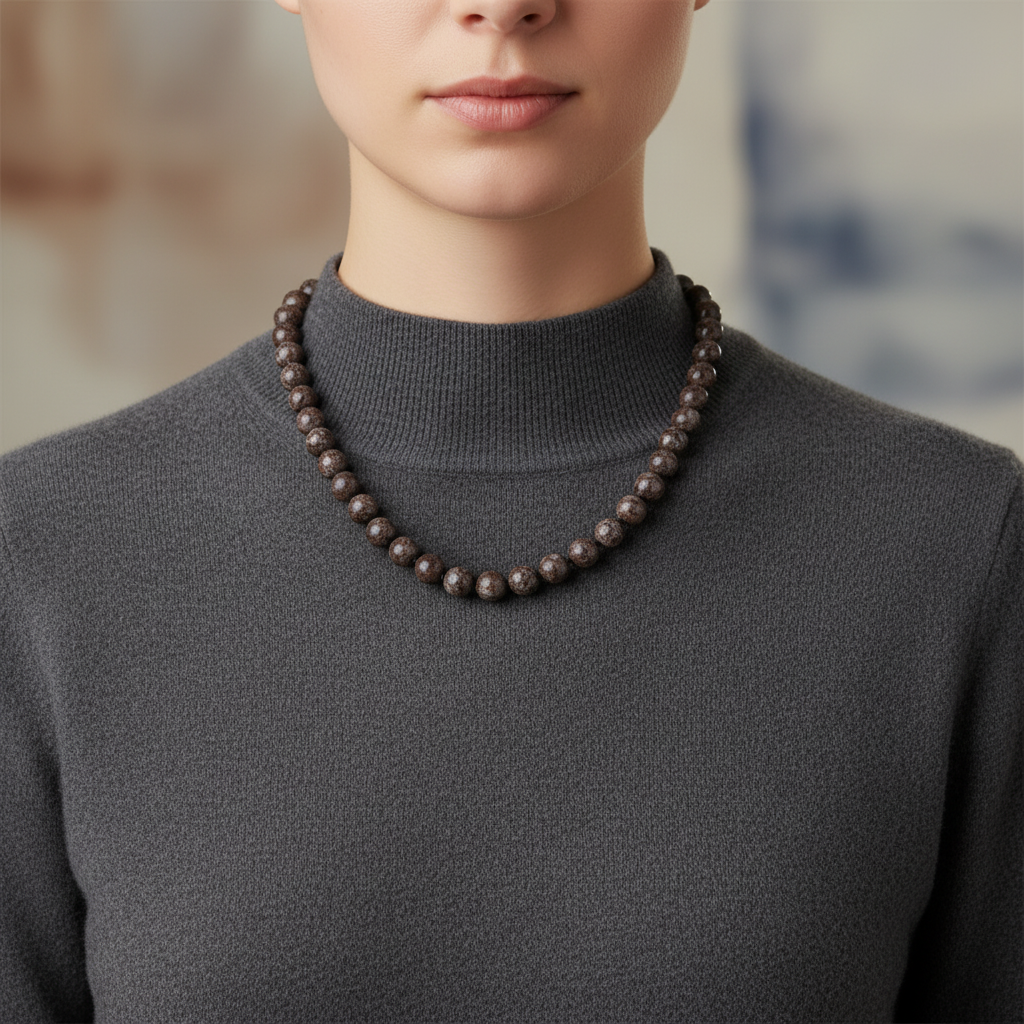 Laboratory Certified Rhyolite 8 mm Knotted Natural Stone Necklace