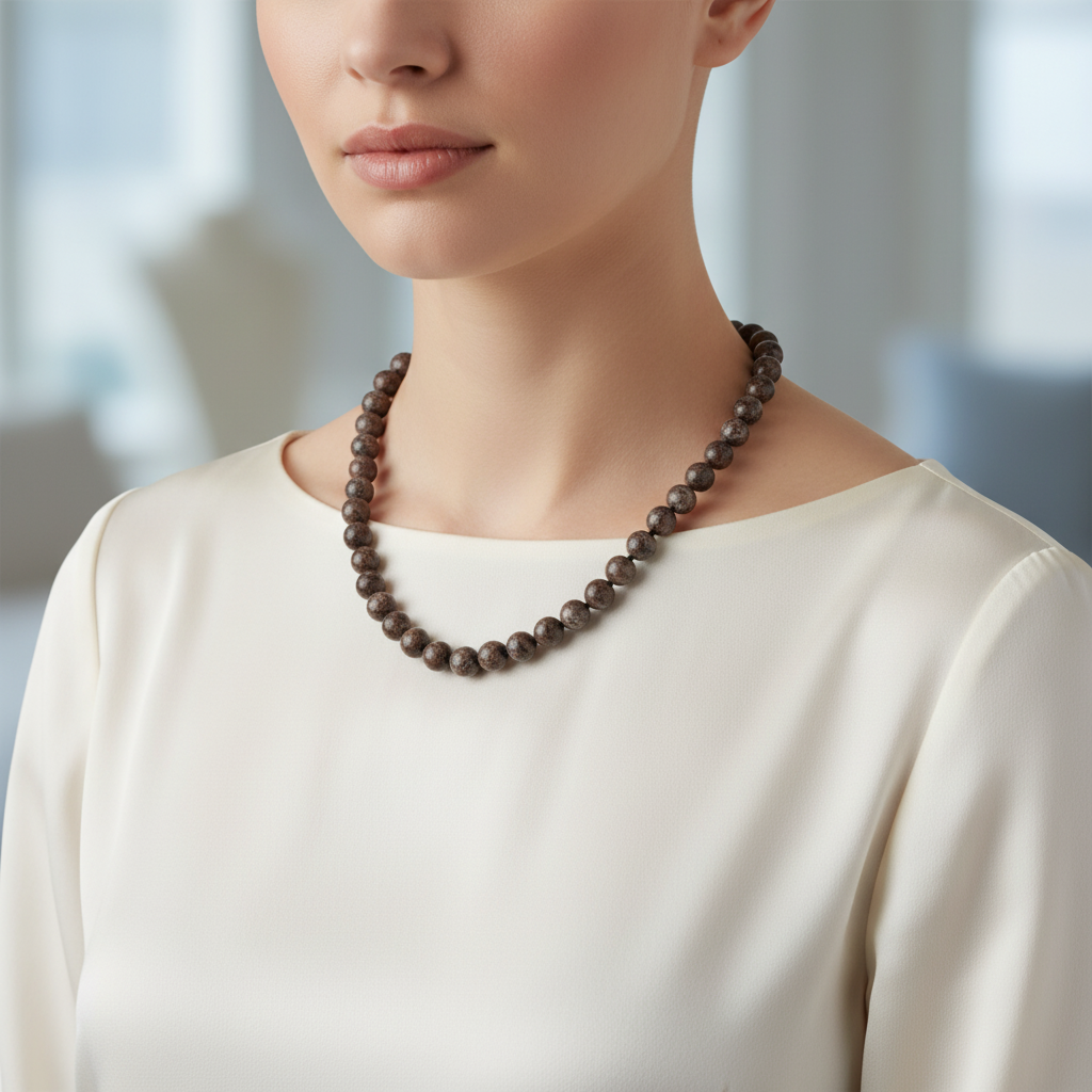 Laboratory Certified Rhyolite 8 mm Knotted Natural Stone Necklace