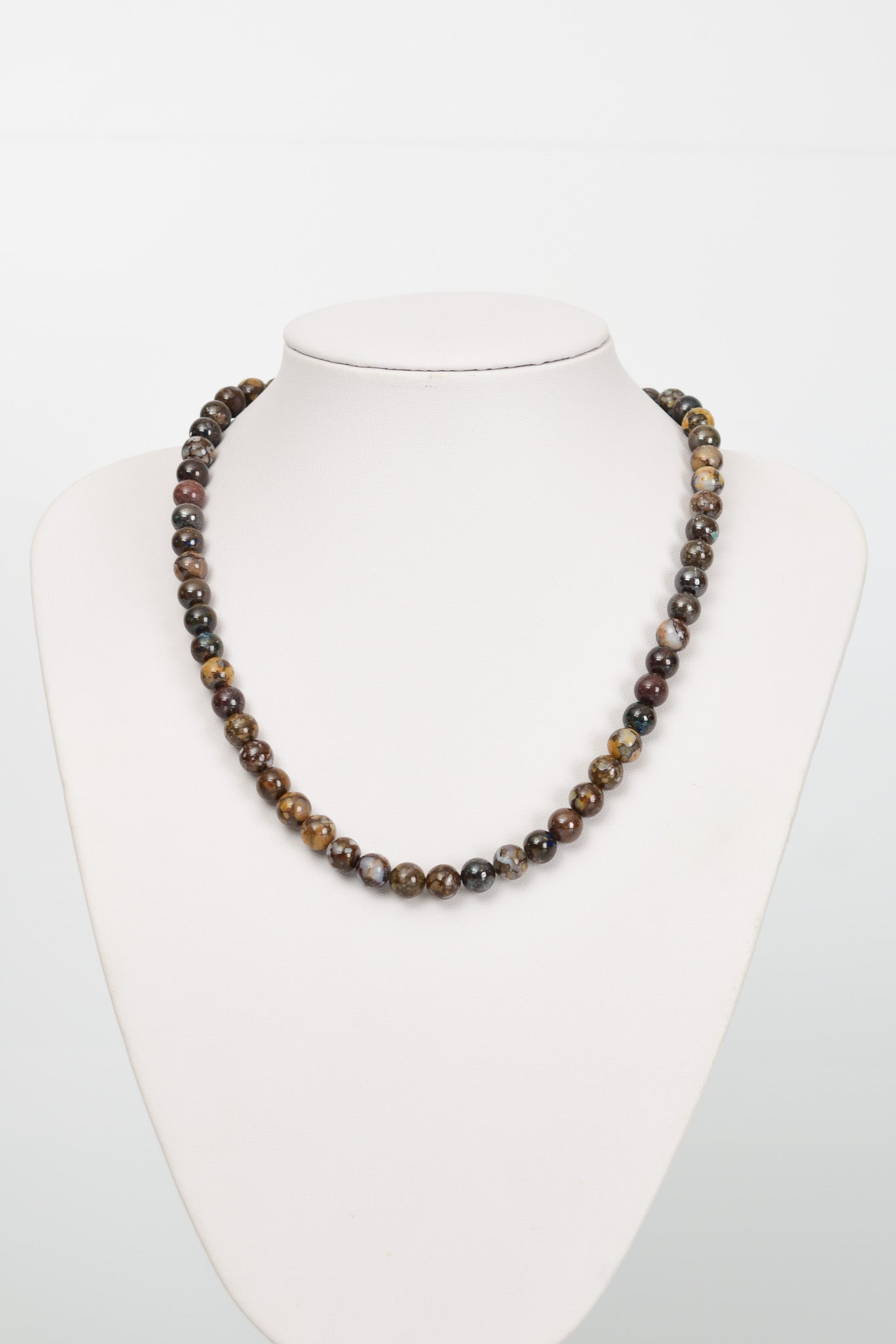 Laboratory Certified Rhyolite 8 mm Natural Stone Necklace