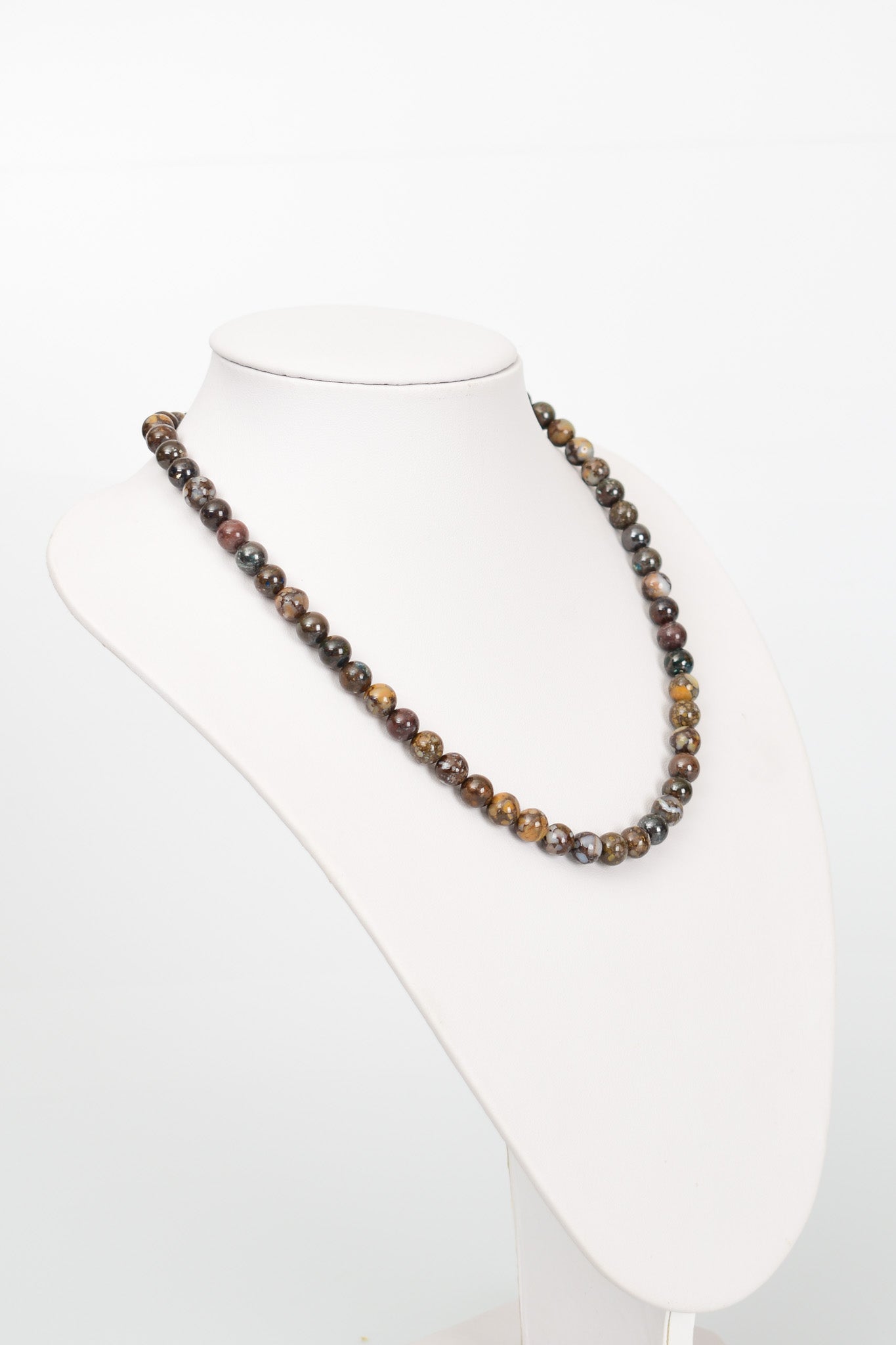 Laboratory Certified Rhyolite 8 mm Natural Stone Necklace