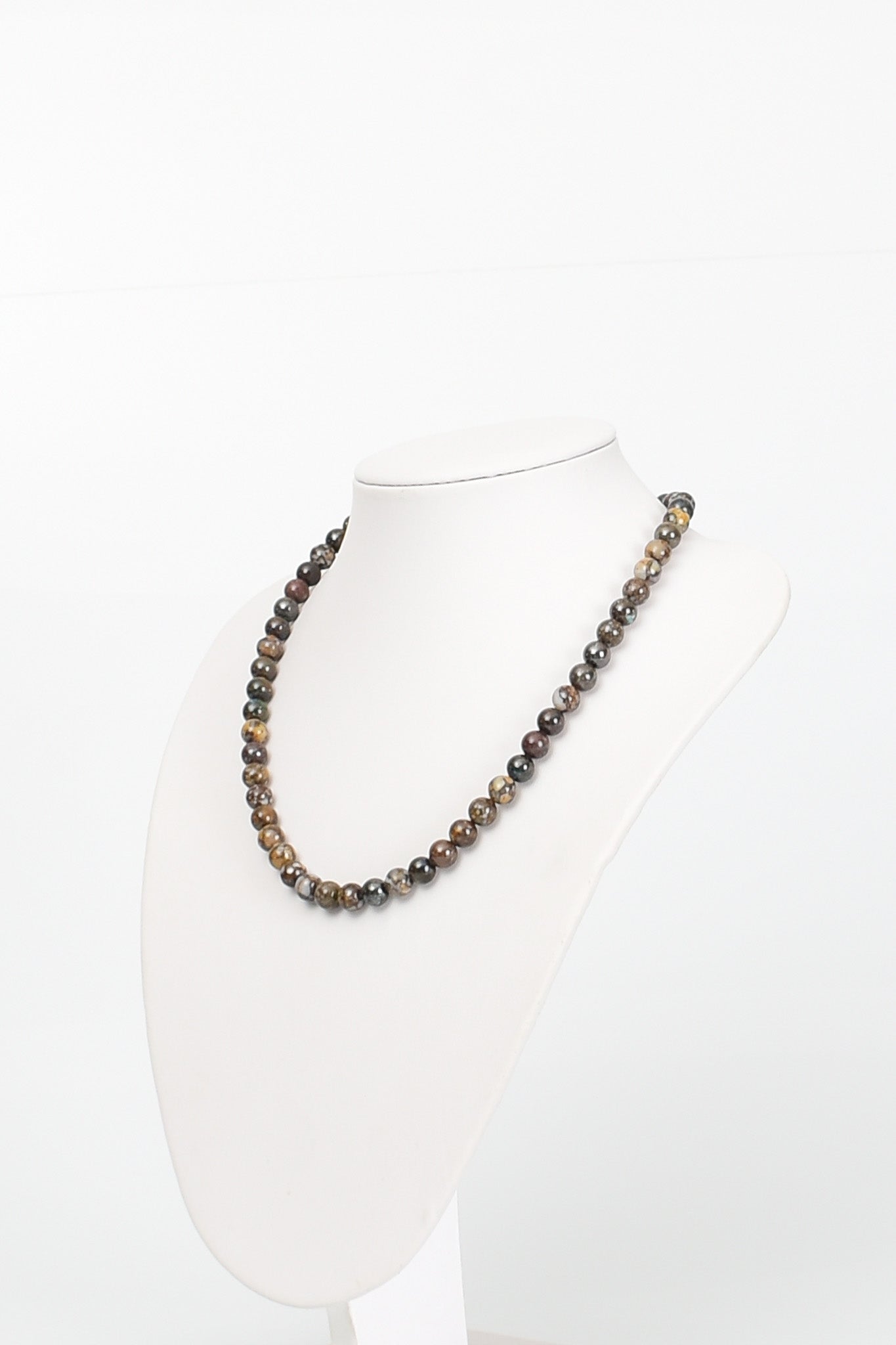 Laboratory Certified Rhyolite 8 mm Natural Stone Necklace