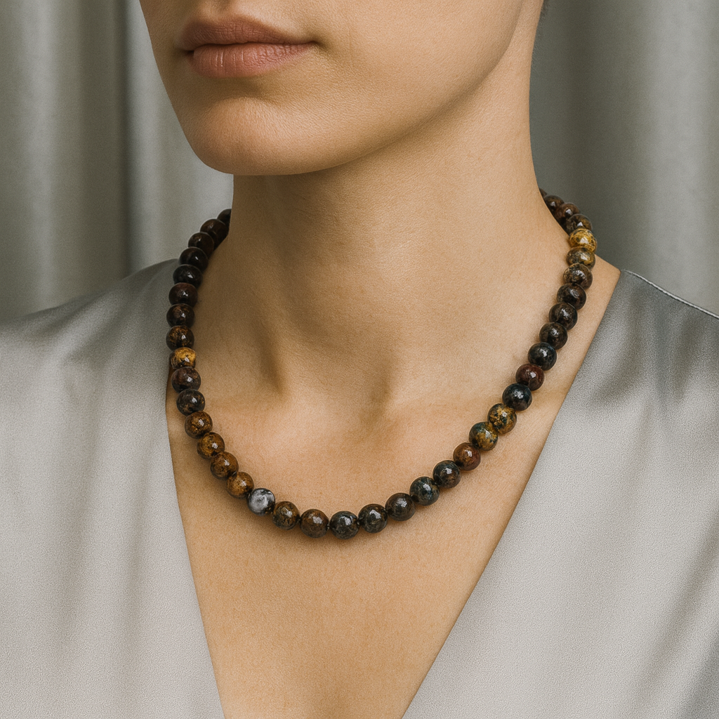 Laboratory Certified Rhyolite 8 mm Natural Stone Necklace