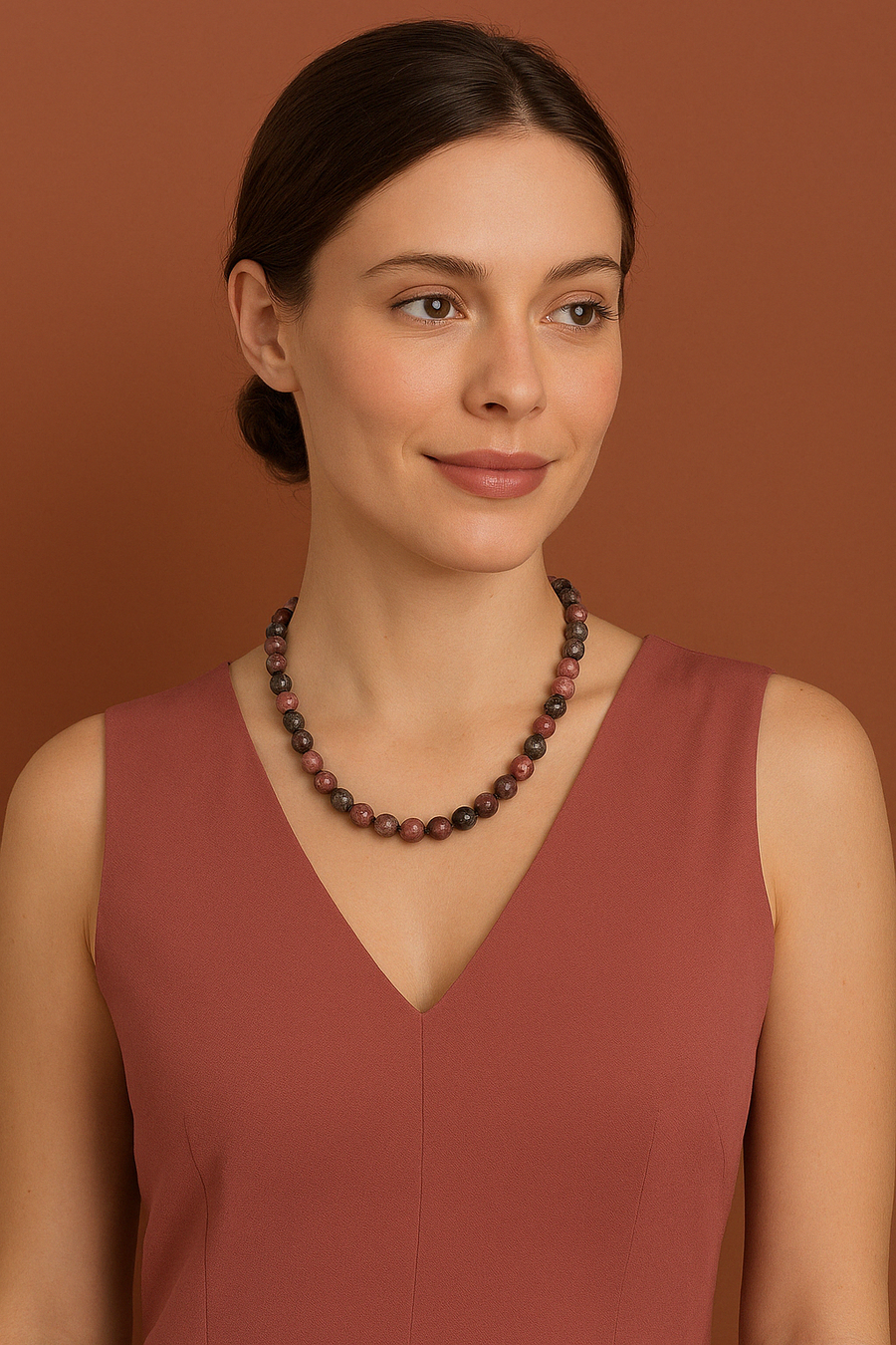 Laboratory Certified Rhodonite 8 mm Natural Stone Necklace
