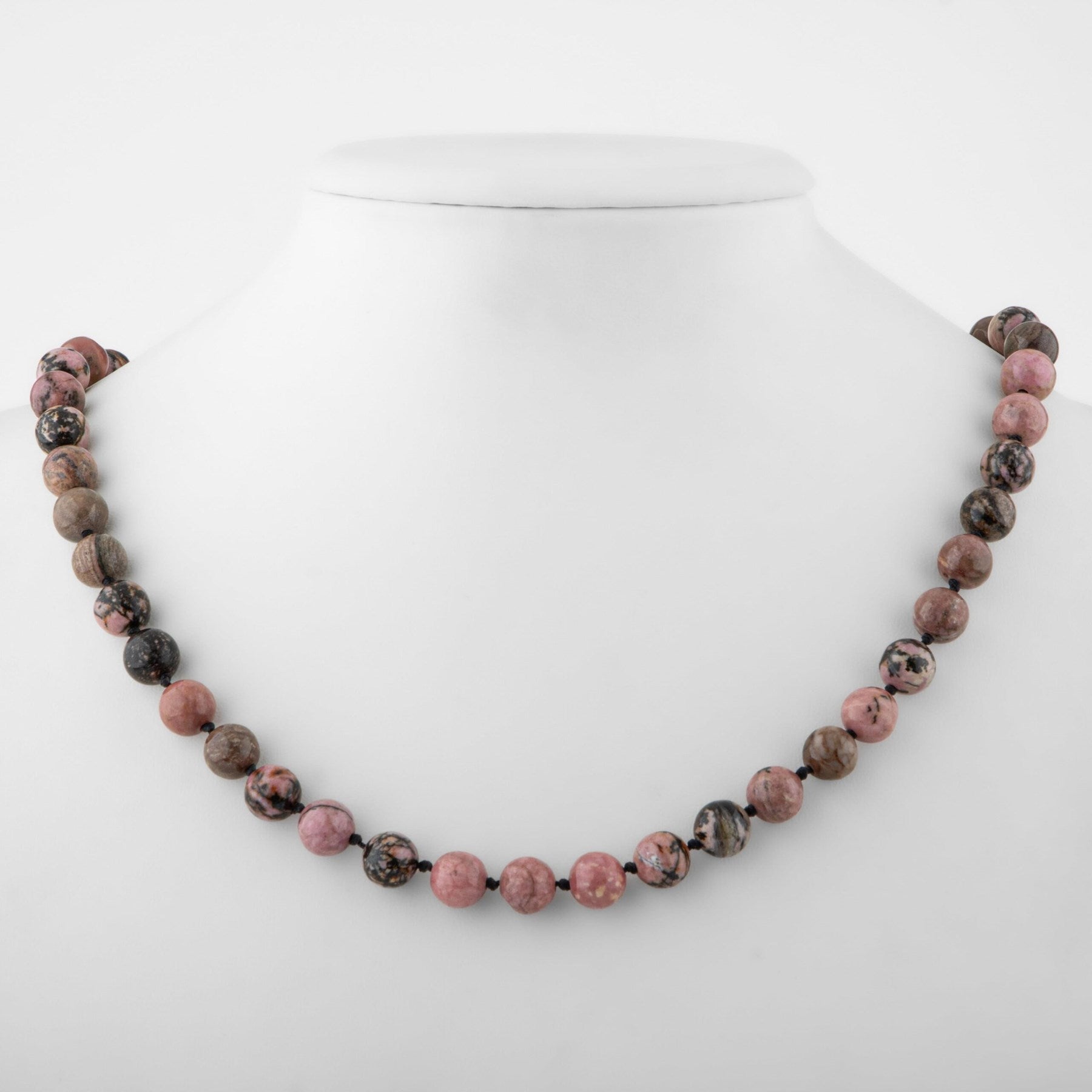 Laboratory Certified Rhodonite 8 mm Knotted Natural Stone Necklace