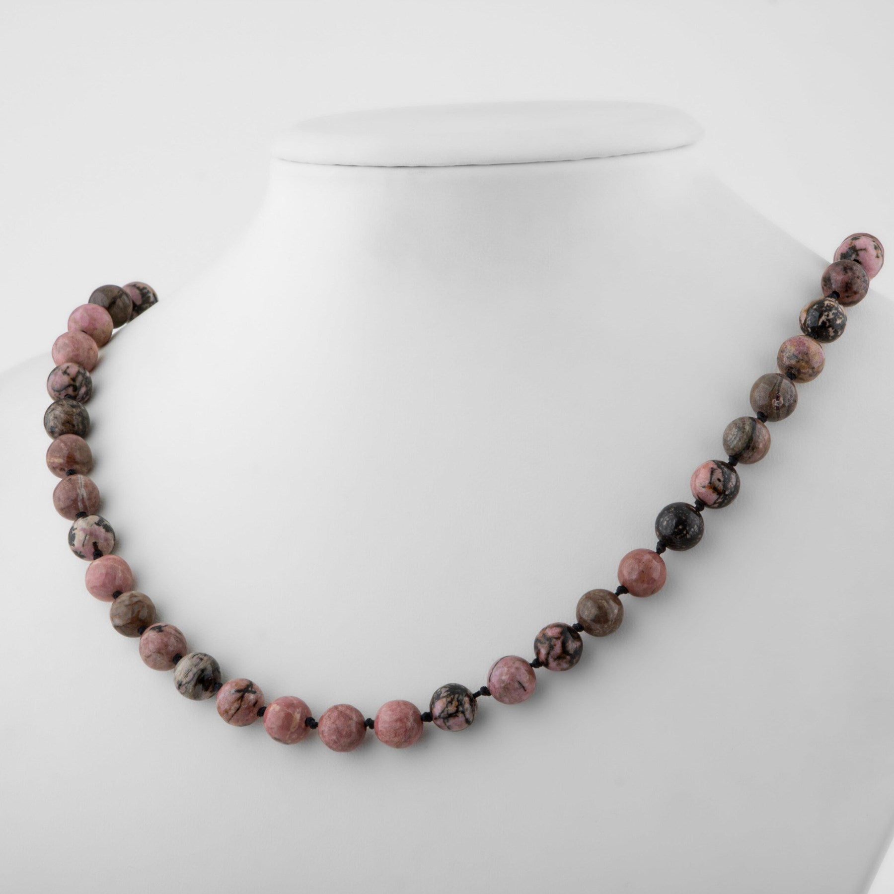 Laboratory Certified Rhodonite 8 mm Knotted Natural Stone Necklace
