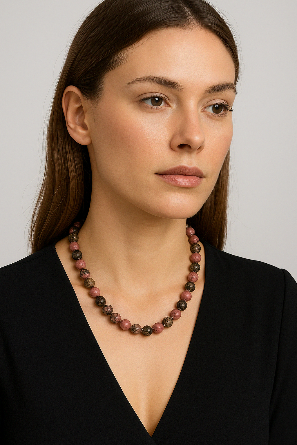 Laboratory Certified Rhodonite 8 mm Knotted Natural Stone Necklace