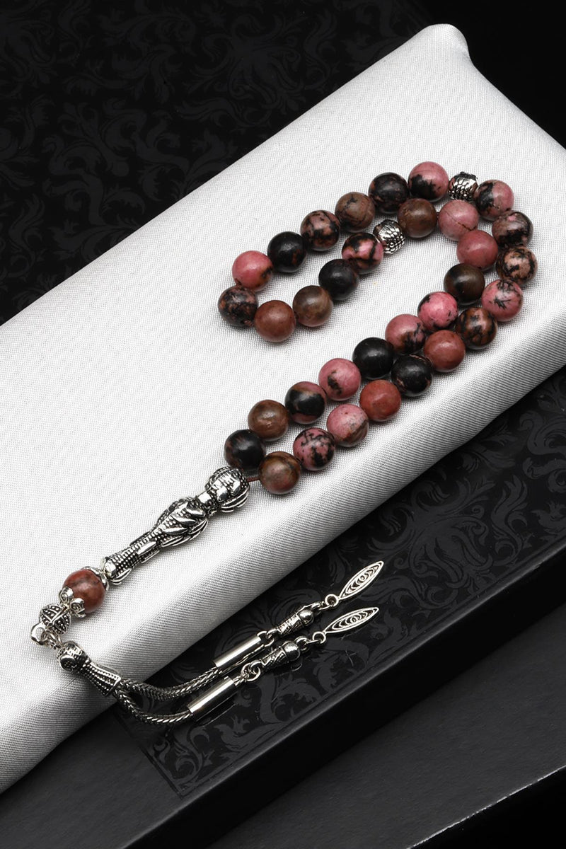 Laboratory Certified Rhodonite Natural Gemstone Prayer Beads 8 mm
