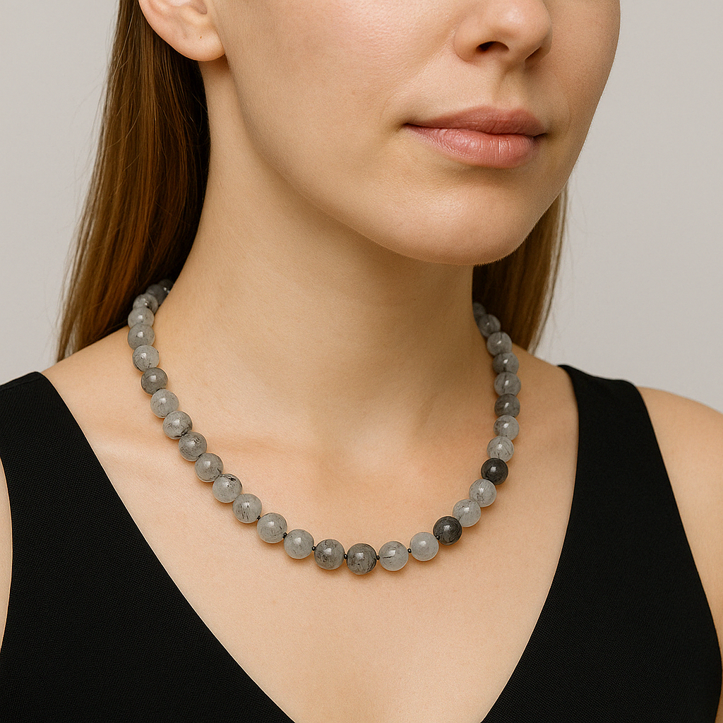 Laboratory Certified Rutilated Quartz 8 mm Natural Stone Necklace