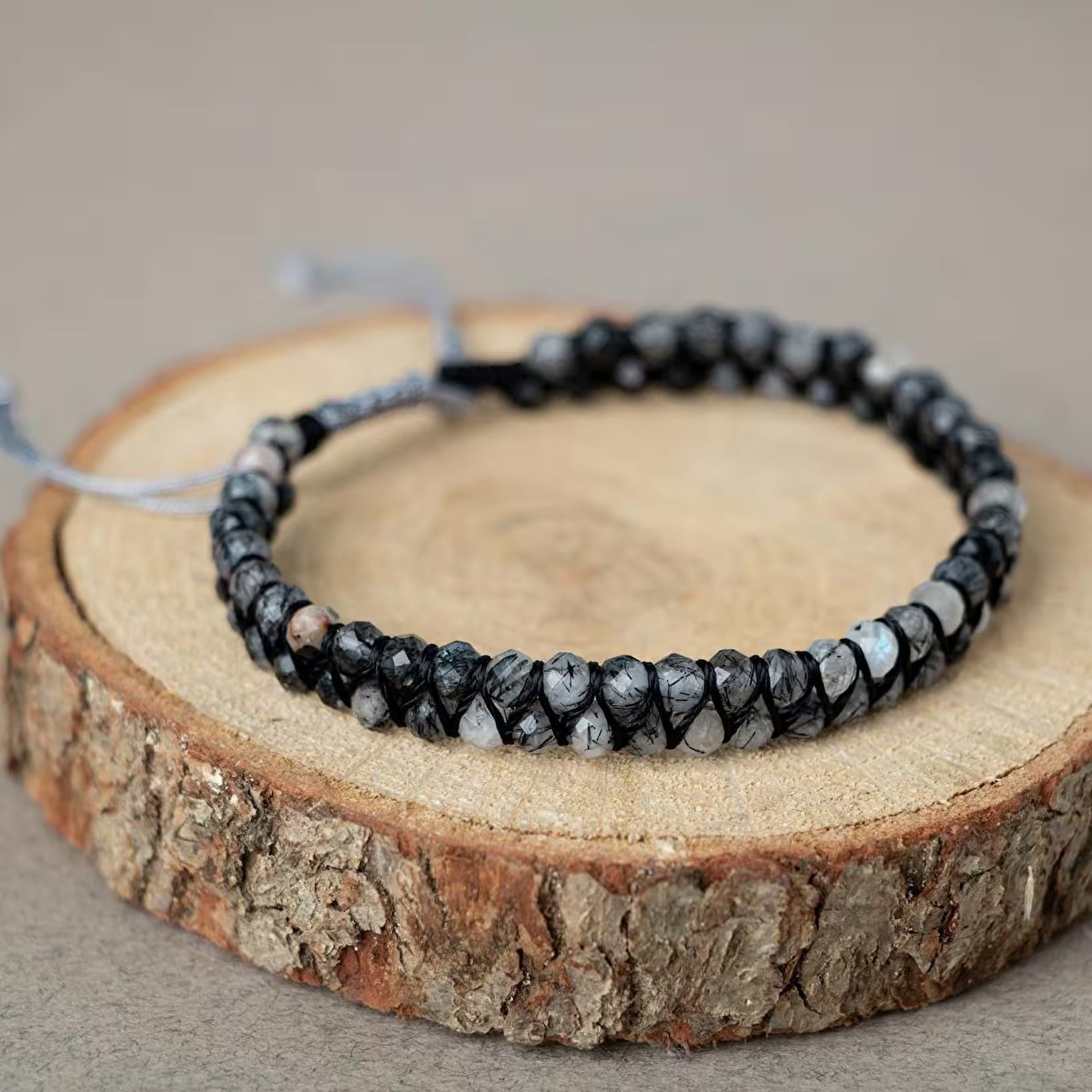 Laboratory Certified Rutilated Quartz Faceted 3–4 mm Double Strand Natural Stone Bracelet