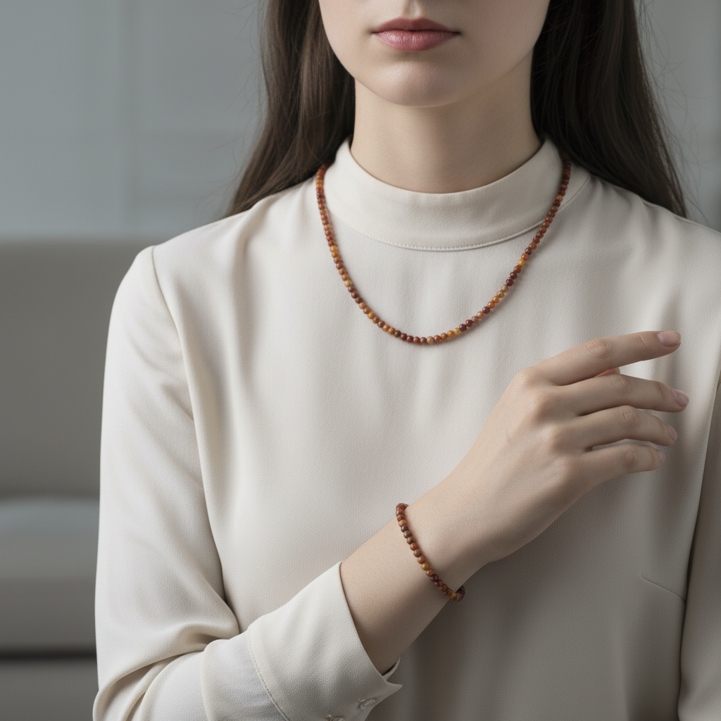 Laboratory Certified Yellow Jasper Natural Stone Necklace & Bracelet Set 3–4 mm