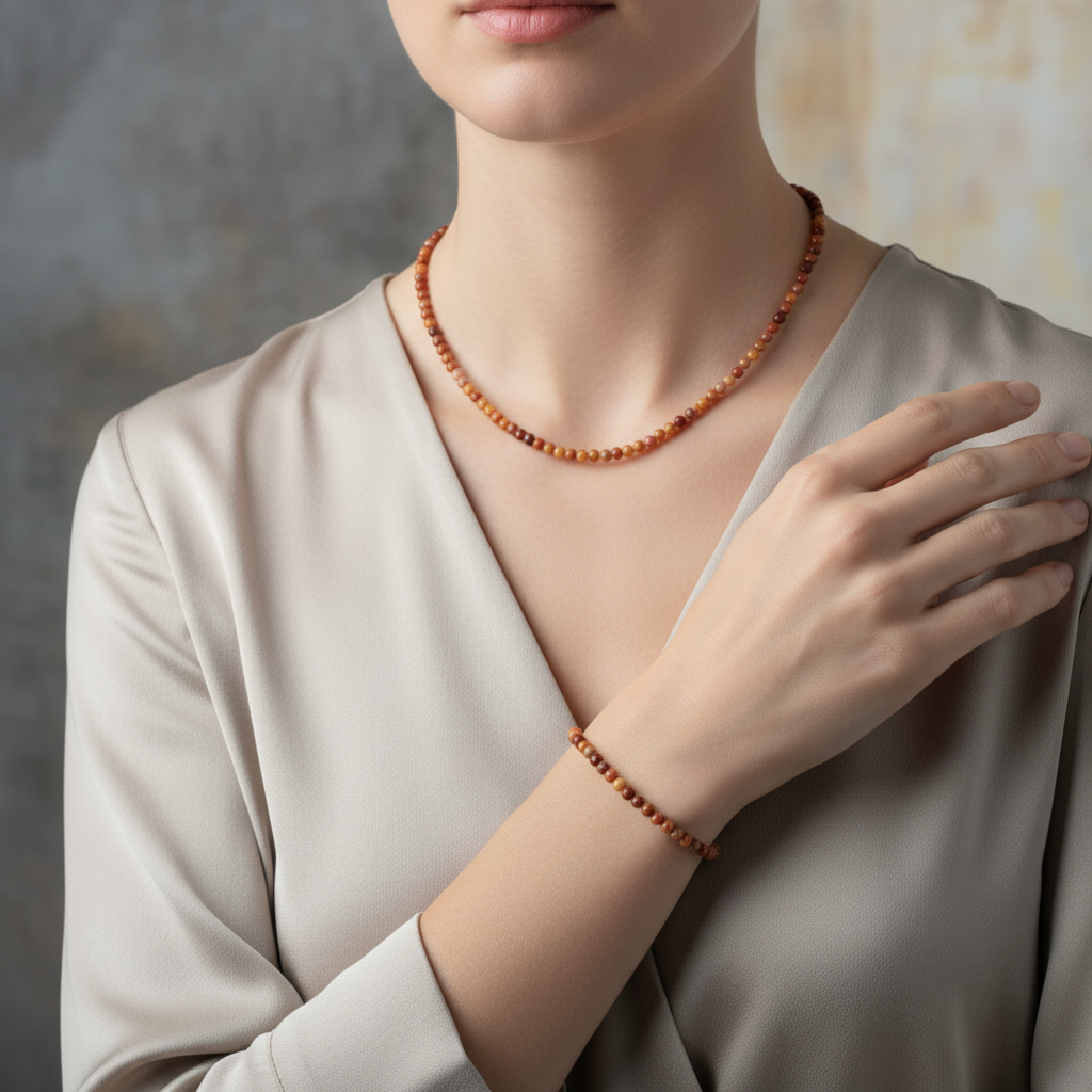 Laboratory Certified Yellow Jasper Natural Stone Necklace & Bracelet Set 3–4 mm