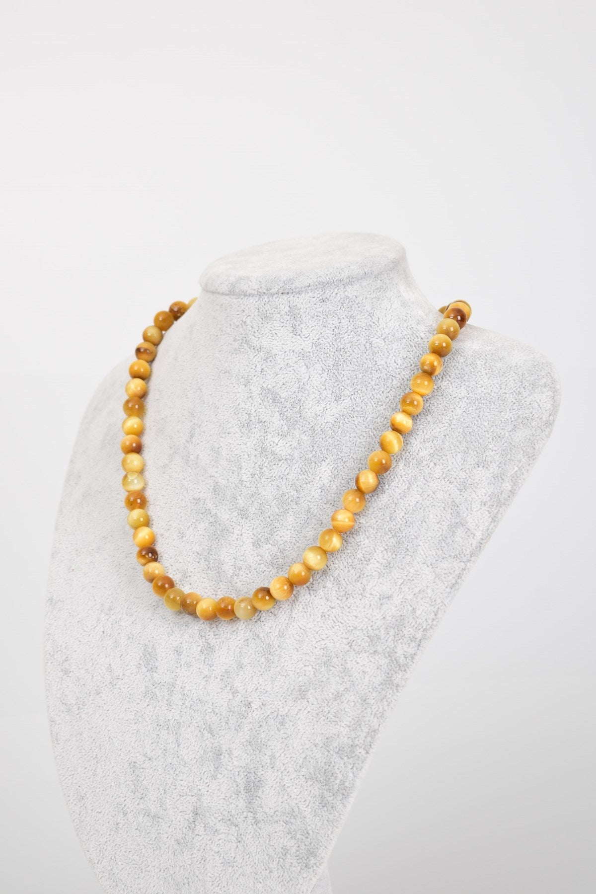 Laboratory Certified Yellow Tiger’s Eye 8 mm Natural Stone Necklace