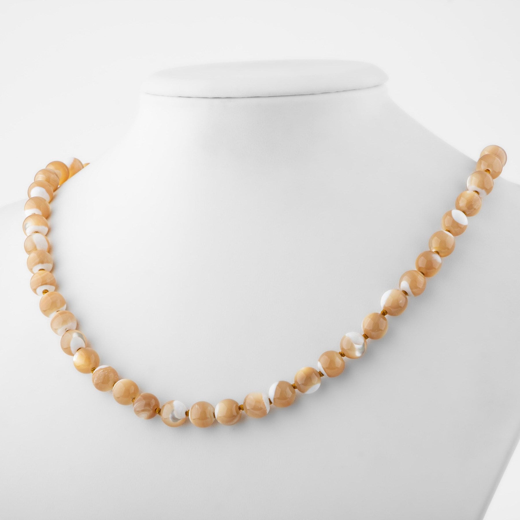 Laboratory Certified Mother of Pearl 8 mm Knotted Natural Stone Necklace