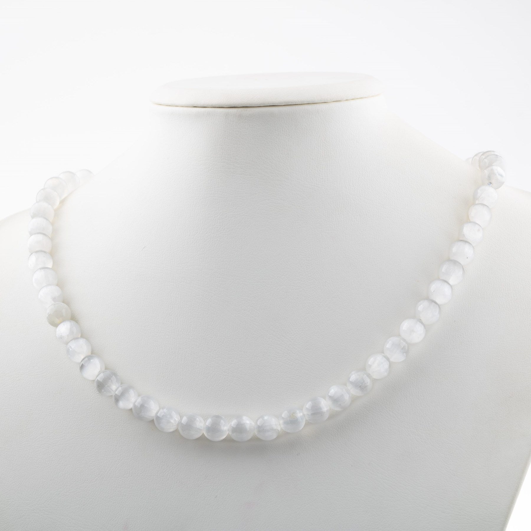 Laboratory Certified Selenite 8 mm Strung Natural Stone Necklace