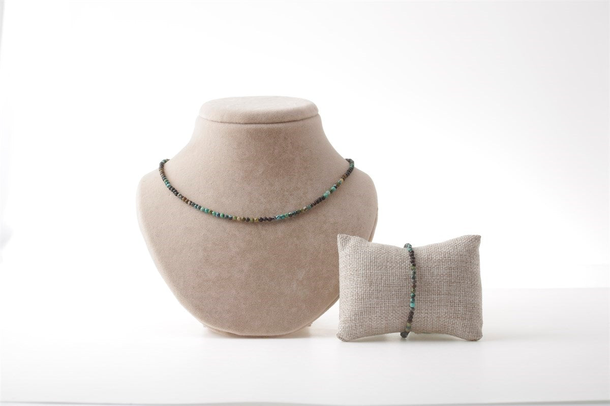 Laboratory Certified African Turquoise Natural Stone Necklace & Bracelet Set 3–4 mm