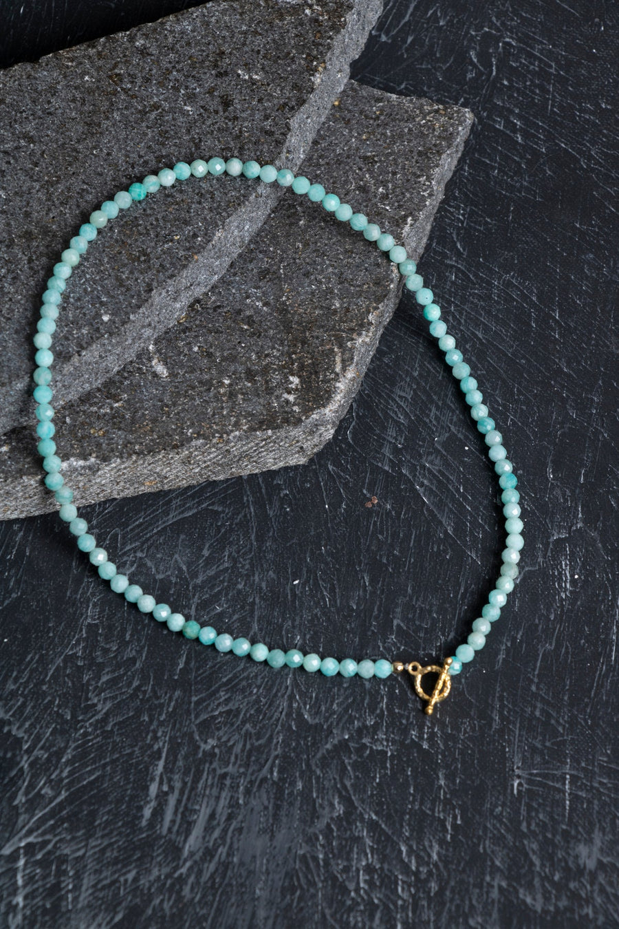 Laboratory Certified Amazonite Faceted Natural Stone Necklace with Gold-Plated Accents