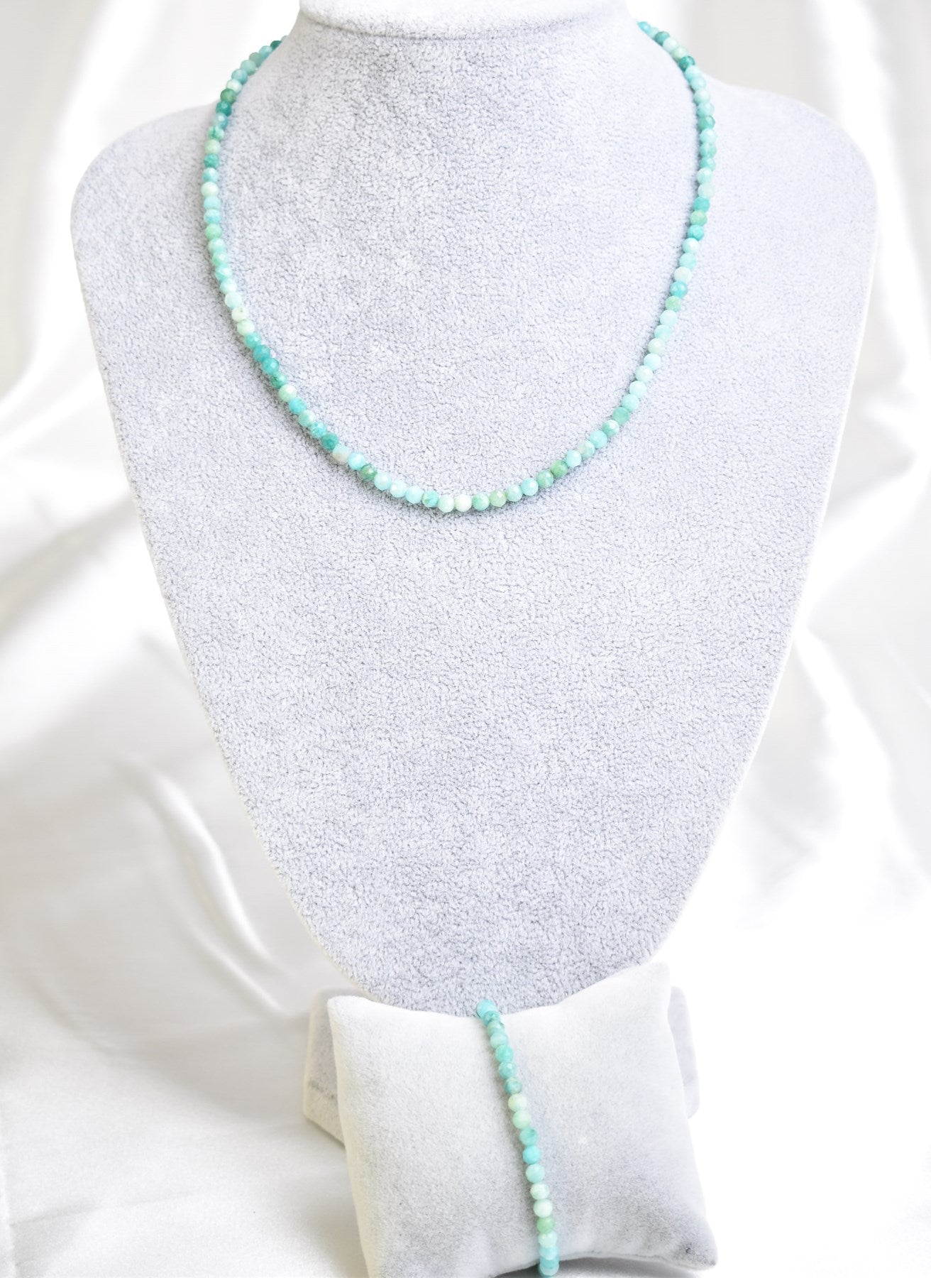 Laboratory Certified Amazonite Natural Stone Necklace & Bracelet Set 4 mm