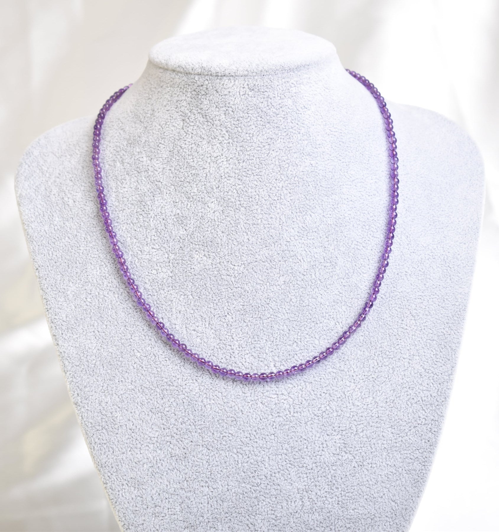 Laboratory Certified Amethyst Natural Stone Necklace & Bracelet Set 4 mm