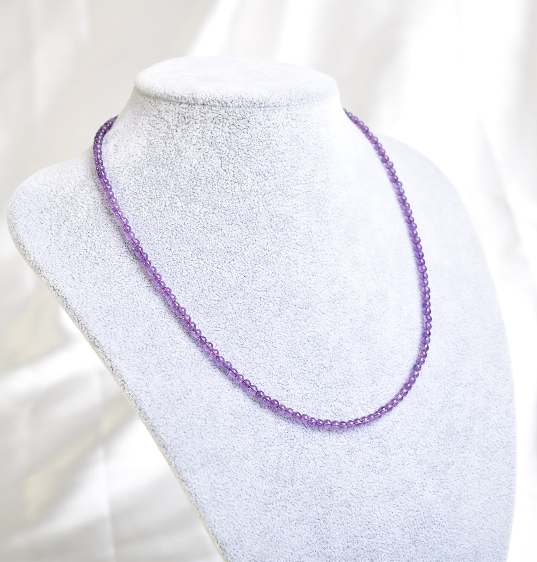 Laboratory Certified Amethyst Natural Stone Necklace & Bracelet Set 4 mm