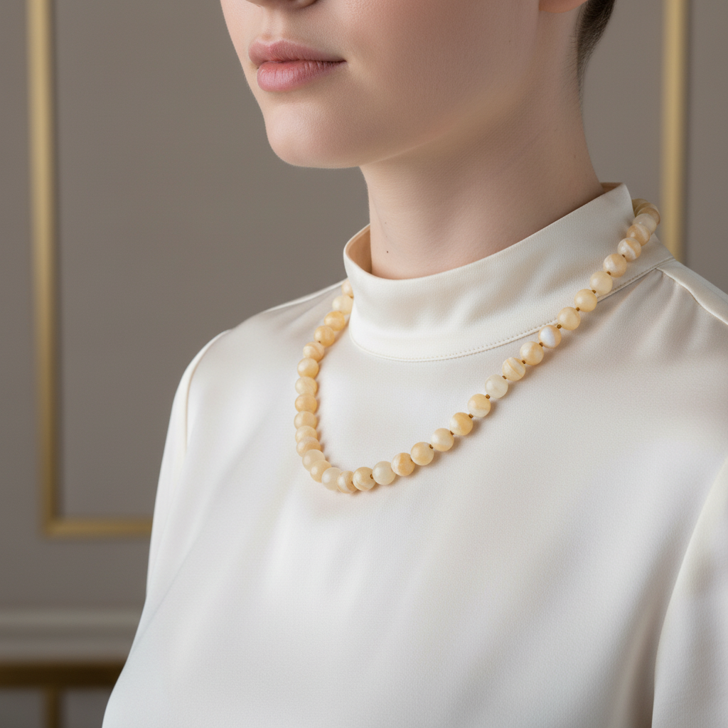 Laboratory Certified Aragonite 6 mm Knotted Natural Stone Necklace