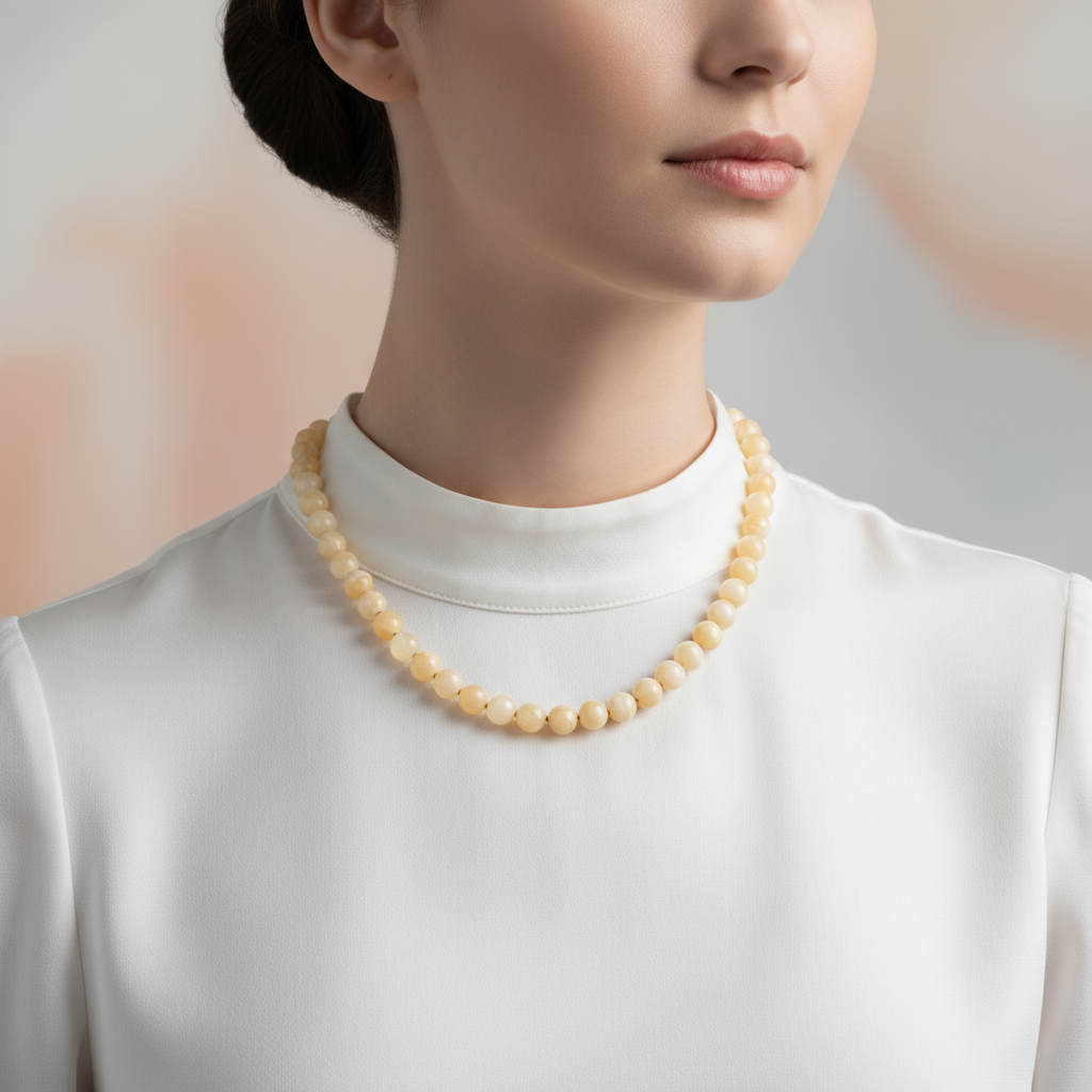 Laboratory Certified Aragonite 6 mm Knotted Natural Stone Necklace