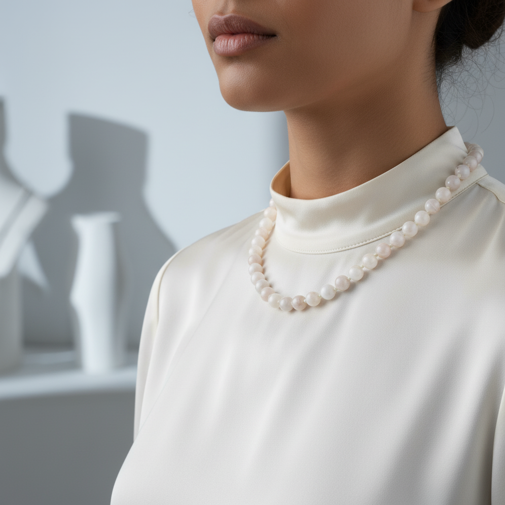 Laboratory Certified Moonstone 6 mm Knotted Natural Stone Necklace
