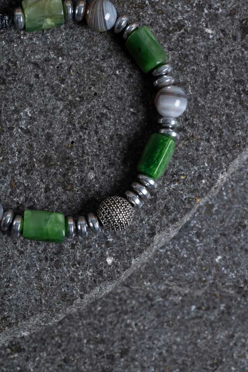 Laboratory Certified Botswana Agate Natural Stone Macramé Bracelet with Silver Accents