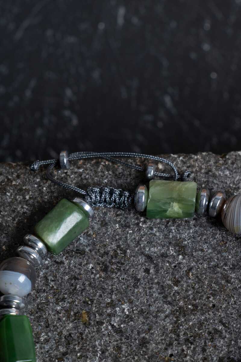 Laboratory Certified Botswana Agate Natural Stone Macramé Bracelet with Silver Accents