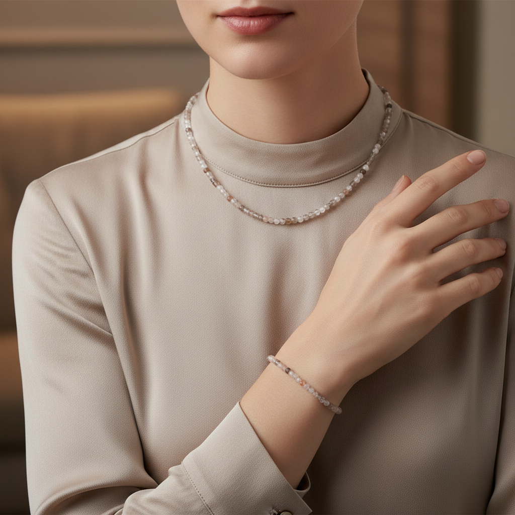 Laboratory Certified Botswana Agate Natural Stone Necklace & Bracelet Set 4 mm