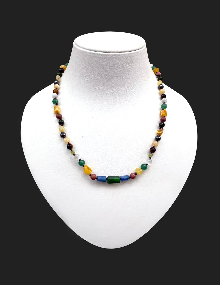 Laboratory Certified Amber, Green Aventurine, Green Kyanite, Jade, Rhodonite, Selenite, Tiger's Eye, Calcite, Hematite, Citrine, Peridot 6 mm Natural Stone Necklace