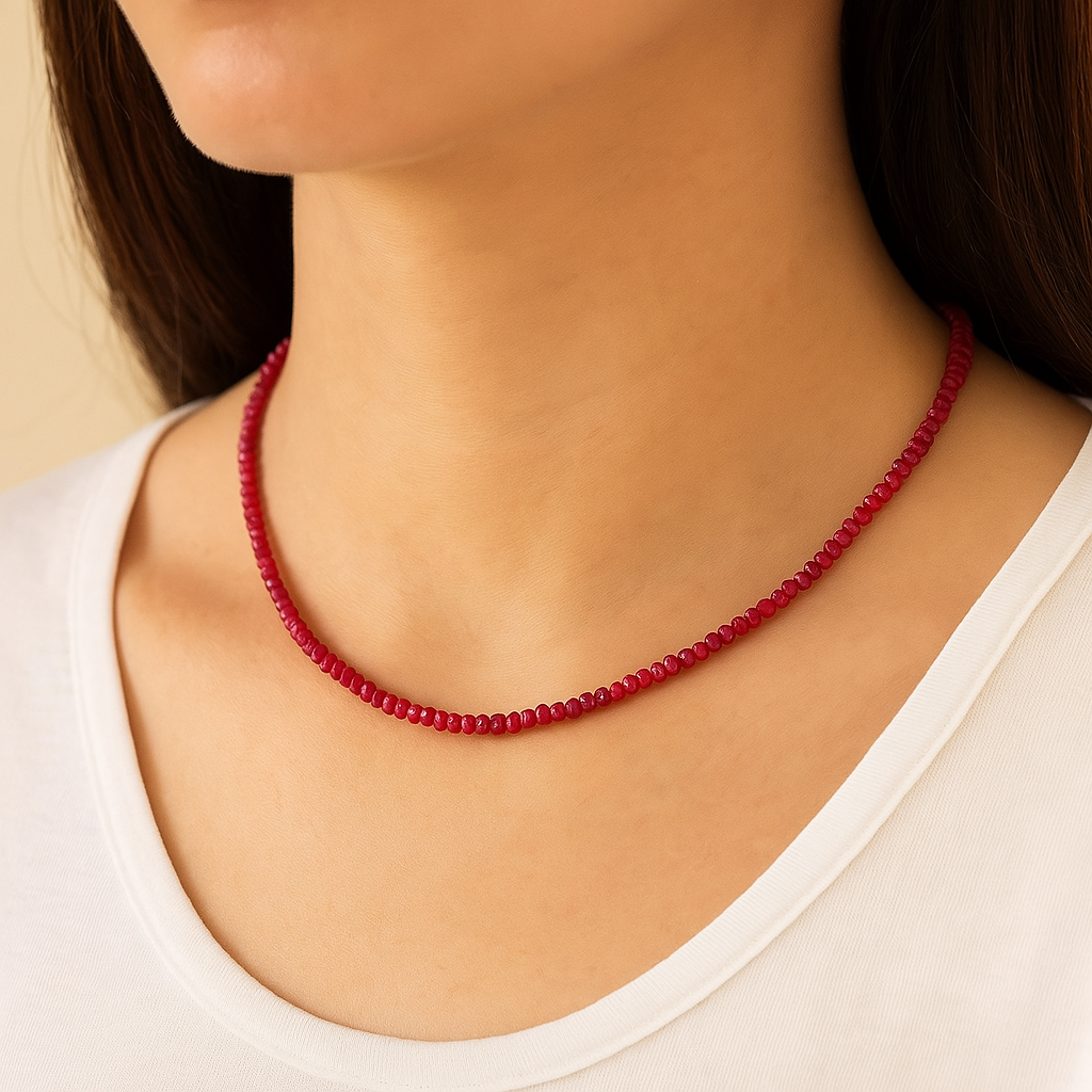 Laboratory Certified Natural Ruby Stone Necklace 3–4 mm